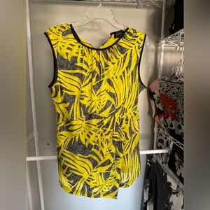 Tropical Print Yellow and Black Sleeveless Top